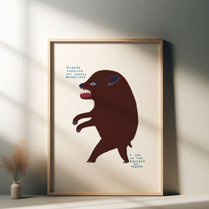 David Shrigley - Please Forgive My Awful Behaviour, Quirky Wall Art, Pop Art Decor, Funny Poster, Contemporary Home Gallery, Humorous Decor