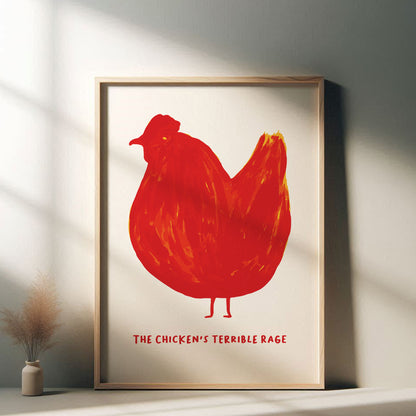 David Shrigley - The Chicken's Terrible Rage, Quirky Wall Art, Pop Art Decor, Funny Poster, Contemporary Home Gallery, Humorous Decor, Art