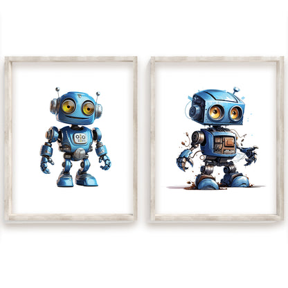 Cute Little Robots Name Sign, Personalized Adorable Robot Print, Custom Kids Wall Decor, Whimsical Nursery Art, Robot Friends Print Set, Charming Robot Room Decor for Kids and Babies