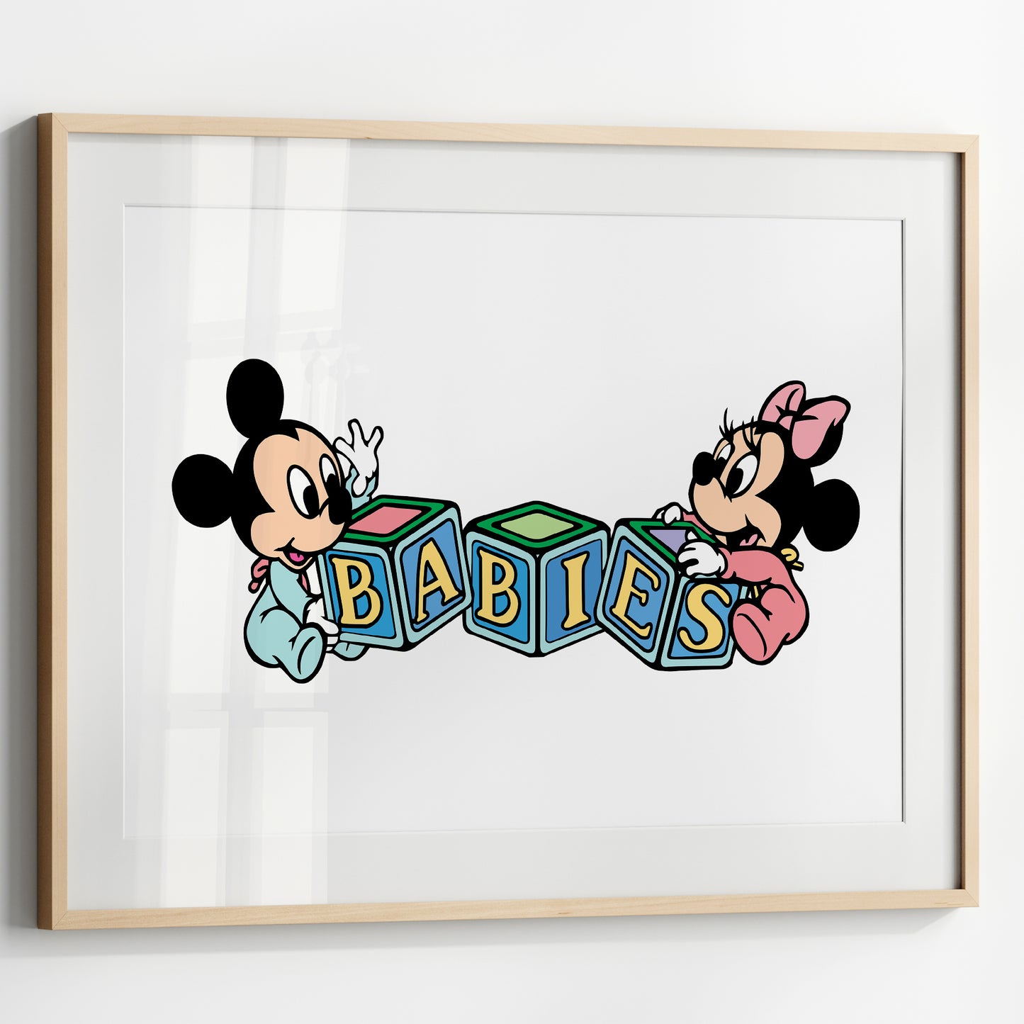 Baby Mickey Mouse Print, Baby Minnie Mouse Print, Disney Babies Set, Watercolor Cartoon Art, Nursery Wall Decor, Kids Room Posters