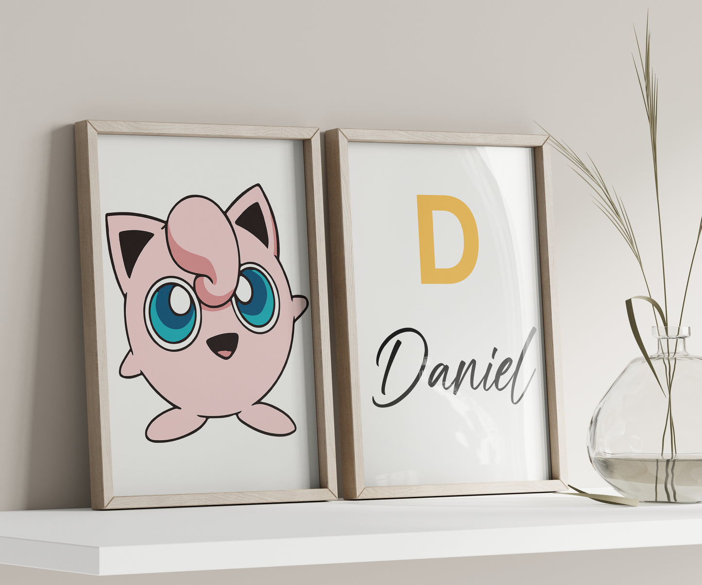 Personalized Pokémon Print Set: Pikachu, Psyduck, Charmander, Bulbasaur, Jigglypuff, Custom Name Sign, Watercolor Nursery Decor, Kids Room Wall Art
