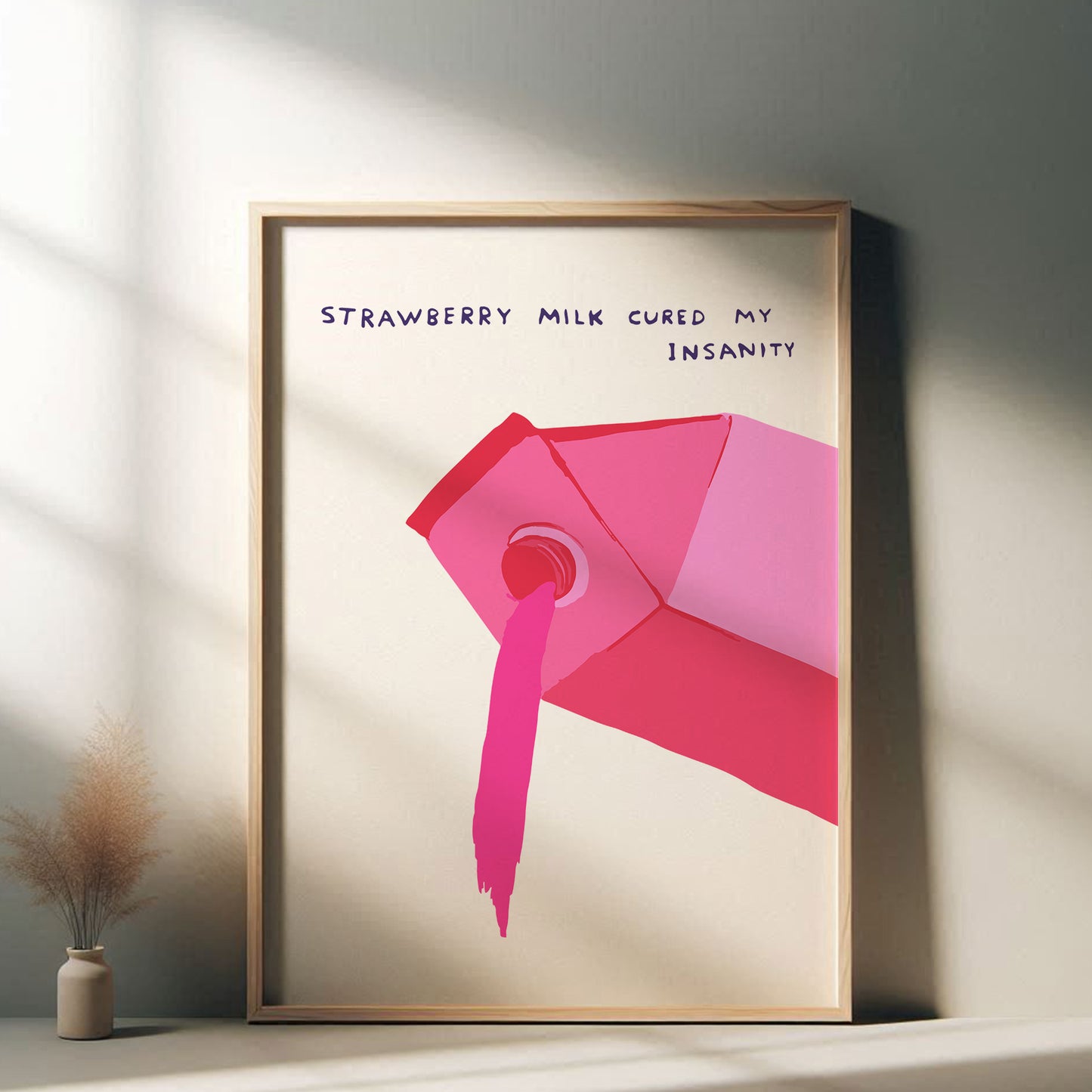 David Shrigley - Strawberry Milk, Quirky Wall Art, Pop Art Decor, Funny Poster, Contemporary Home Gallery, Humorous Decor, Art