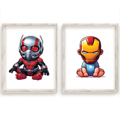 Baby Superhero Art, Watercolor Marvel Prints, Tiny Avengers Nursery Decor, Cute Hero Wall Art, Captain America, Black Panther, Iron Man, Hulk, Spiderman