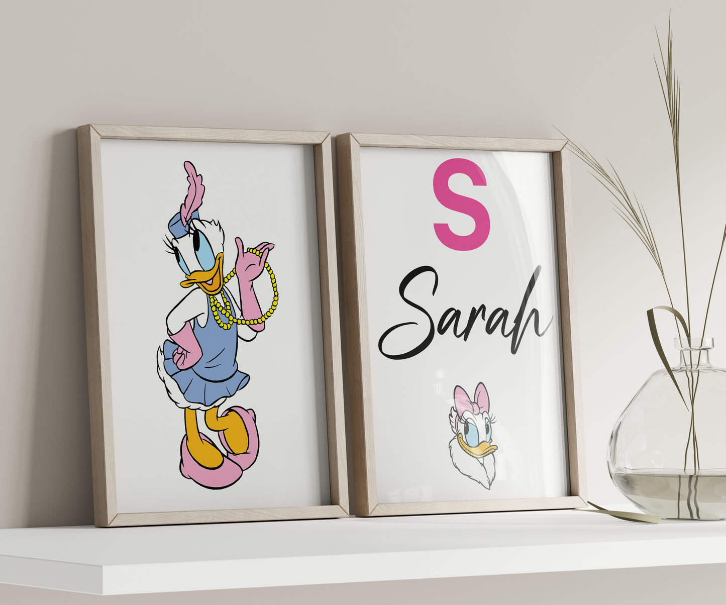 Personalized Daisy Duck Name Sign, Custom Disney Duck Print Set, Watercolor Nursery Decor, Baby Girl Room Art, Cartoon Name Poster, Kids Wall Decor