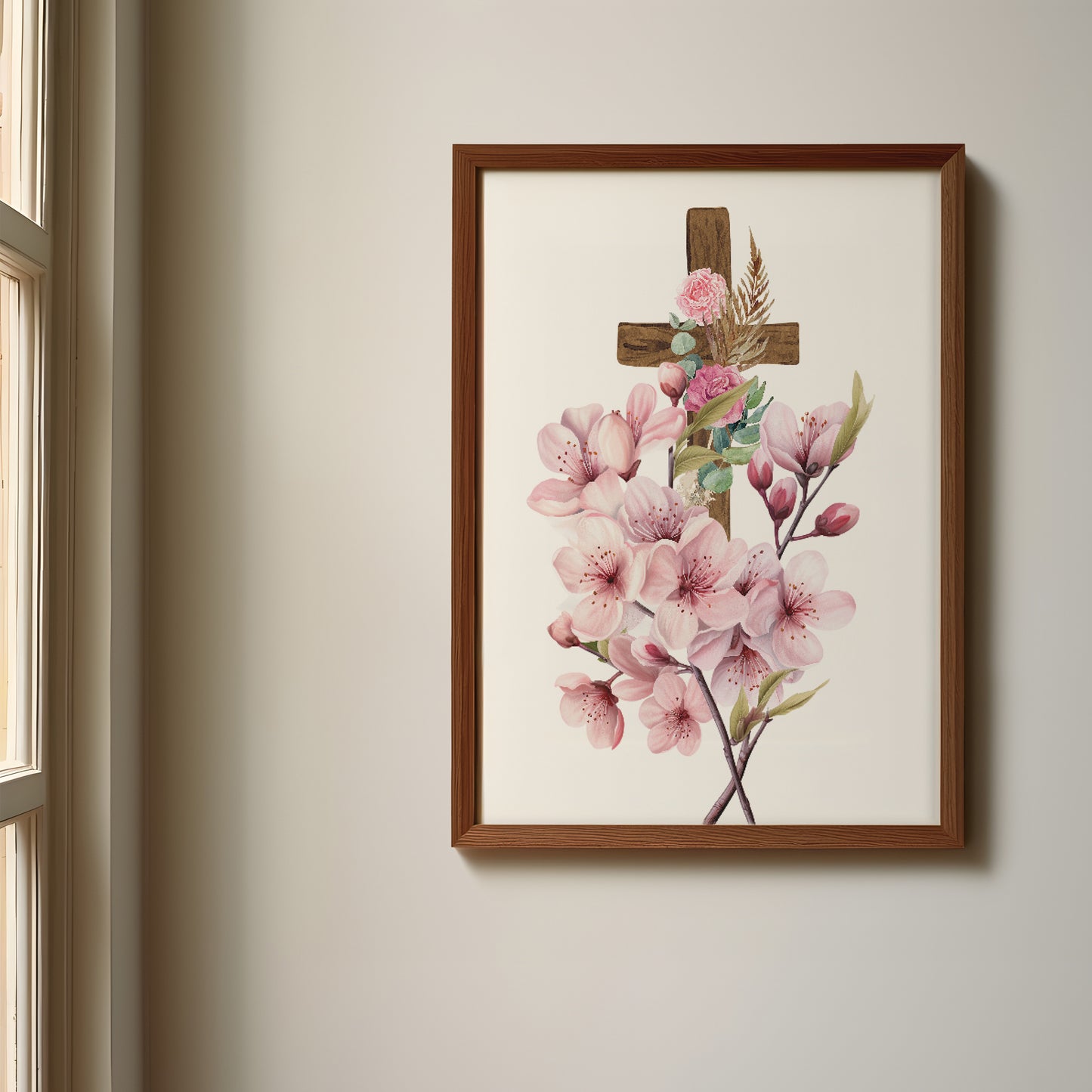 Cross Name Sign, Personalized Cross Print Wrapped with Pink Flowers, Custom Kids Wall Decor, Floral Nursery Art, Pink Blossom Cross Print Set, Pink Flowered Cross Room Decor