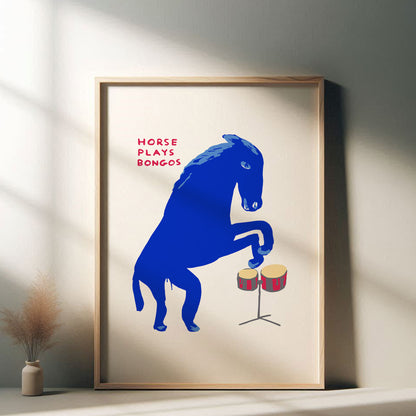 David Shrigley - Horse Plays Bongos, Quirky Wall Art, Pop Art Decor, Funny Poster, Contemporary Home Gallery, Humorous Decor, Art