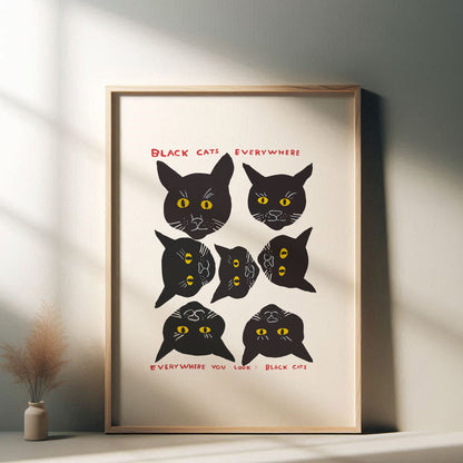 David Shrigley - Black Cats, Quirky Wall Art, Pop Art Decor, Funny Poster, Contemporary Home Gallery, Humorous Decor, Art