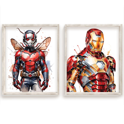 Superhero Watercolor Art, Marvel Avengers Wall Prints, Heroic Decor, Comic Style Wall Art, Captain America, Black Panther, Iron Man, Hulk, Spiderman