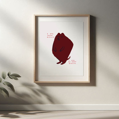 David Shrigley - I Ate Many Biscuits, Quirky Wall Art, Pop Art Decor, Funny Poster, Contemporary Home Gallery, Humorous Decor, Art