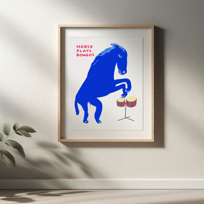 David Shrigley - Horse Plays Bongos, Quirky Wall Art, Pop Art Decor, Funny Poster, Contemporary Home Gallery, Humorous Decor, Art