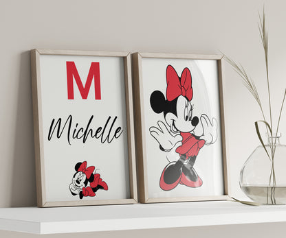 Custom Minnie Mouse Print, Personalized Name Sign, Minnie Nursery Art, Baby Room Decor, Kids Wall Art, Cartoon Character Poster