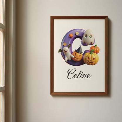 Cute Halloween Pumpkin Name Sign, Personalized Pumpkin Print, Custom Kids Wall Decor, Whimsical Halloween Nursery Art, Pumpkin Patch Print Set, Cute Halloween Pumpkin Room Decor