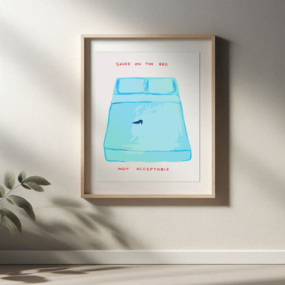 David Shrigley - Shoe On The Bed, Quirky Wall Art, Pop Art Decor, Funny Poster, Contemporary Home Gallery, Humorous Decor, Art
