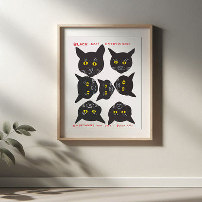 David Shrigley - Black Cats, Quirky Wall Art, Pop Art Decor, Funny Poster, Contemporary Home Gallery, Humorous Decor, Art