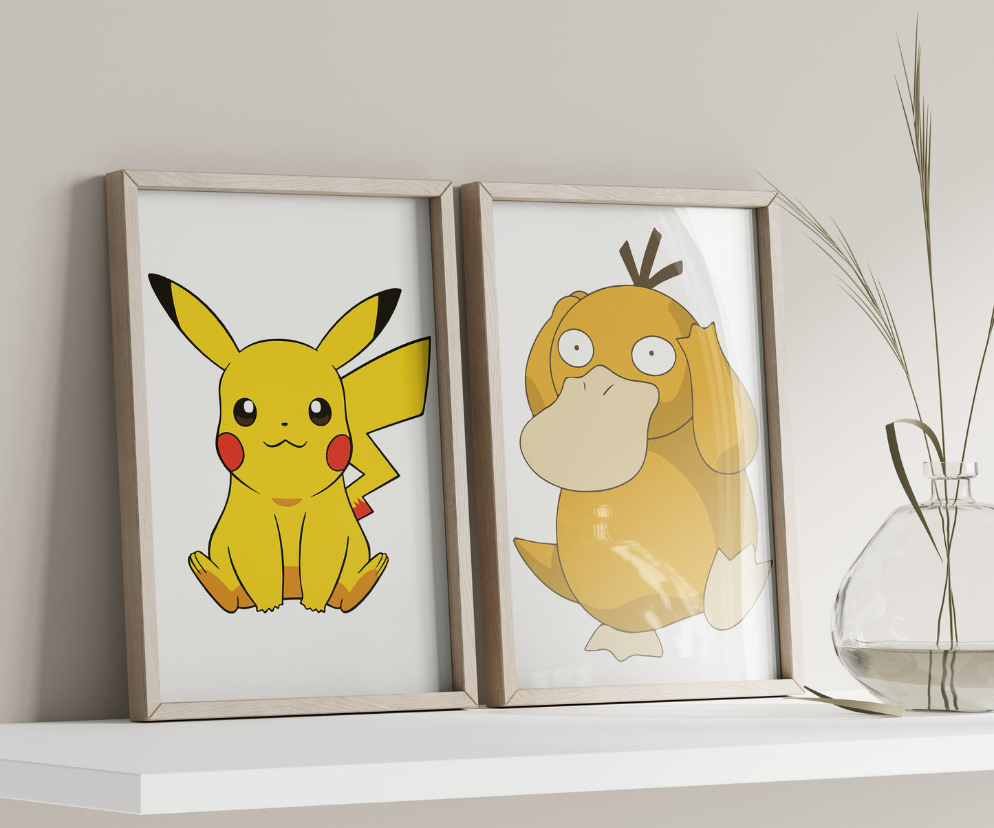 Personalized Pokémon Print Set: Pikachu, Psyduck, Charmander, Bulbasaur, Jigglypuff, Custom Name Sign, Watercolor Nursery Decor, Kids Room Wall Art