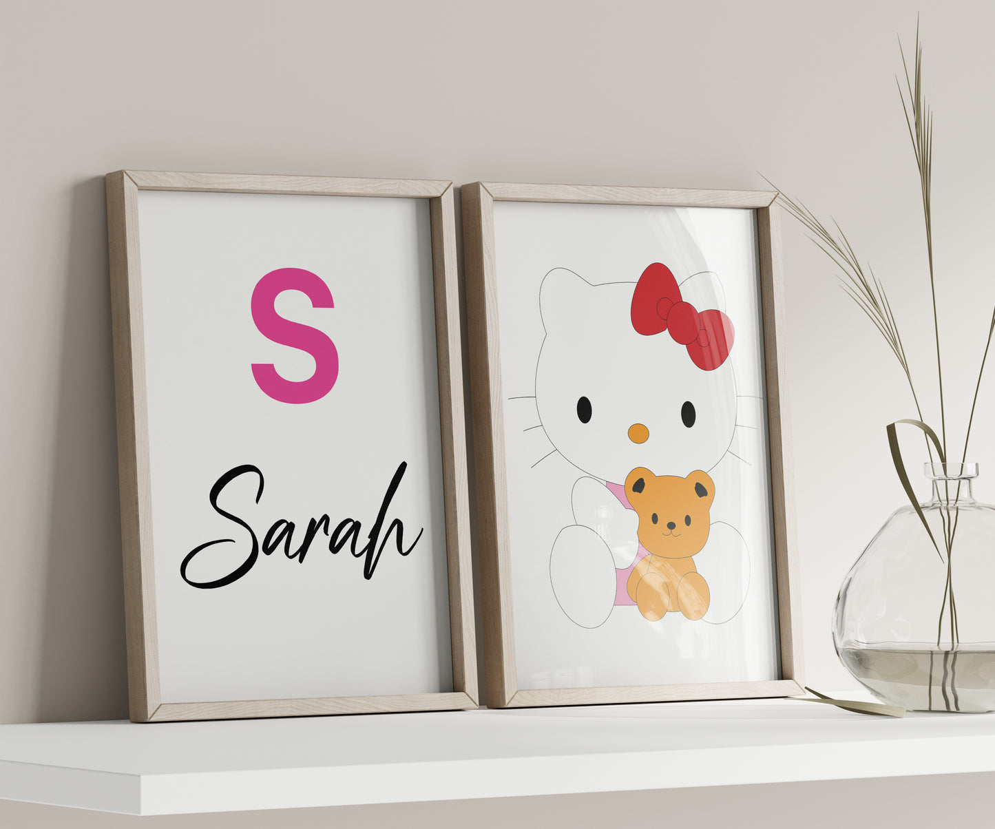 Hello Kitty Name Sign, Personalized Sanrio Art, Custom Kids Wall Decor, Kawaii Nursery Print, Helo Kitty Print Set