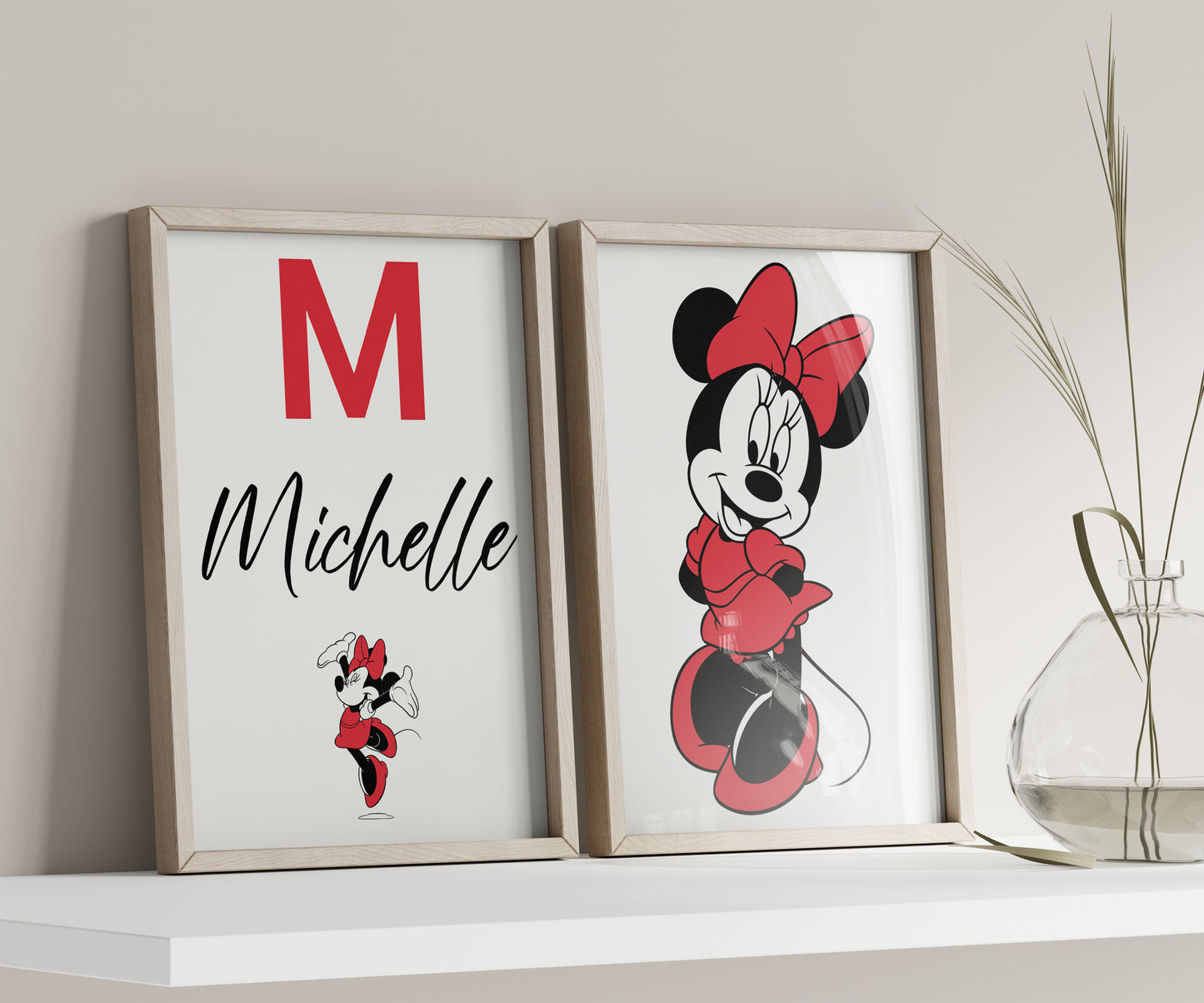 Custom Minnie Mouse Print, Personalized Name Sign, Minnie Nursery Art, Baby Room Decor, Kids Wall Art, Cartoon Character Poster