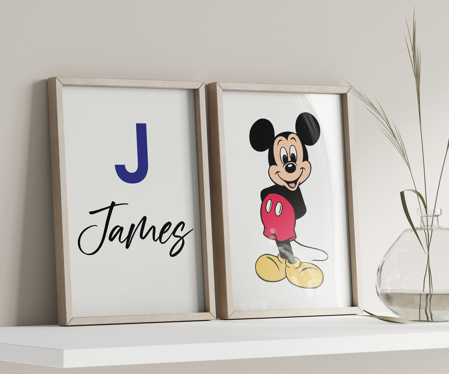 Personalized Mickey Mouse Name Sign, Custom Mickey Print, Watercolor Disney Nursery Art, Kids Room Wall Decor, Cartoon Character Poster
