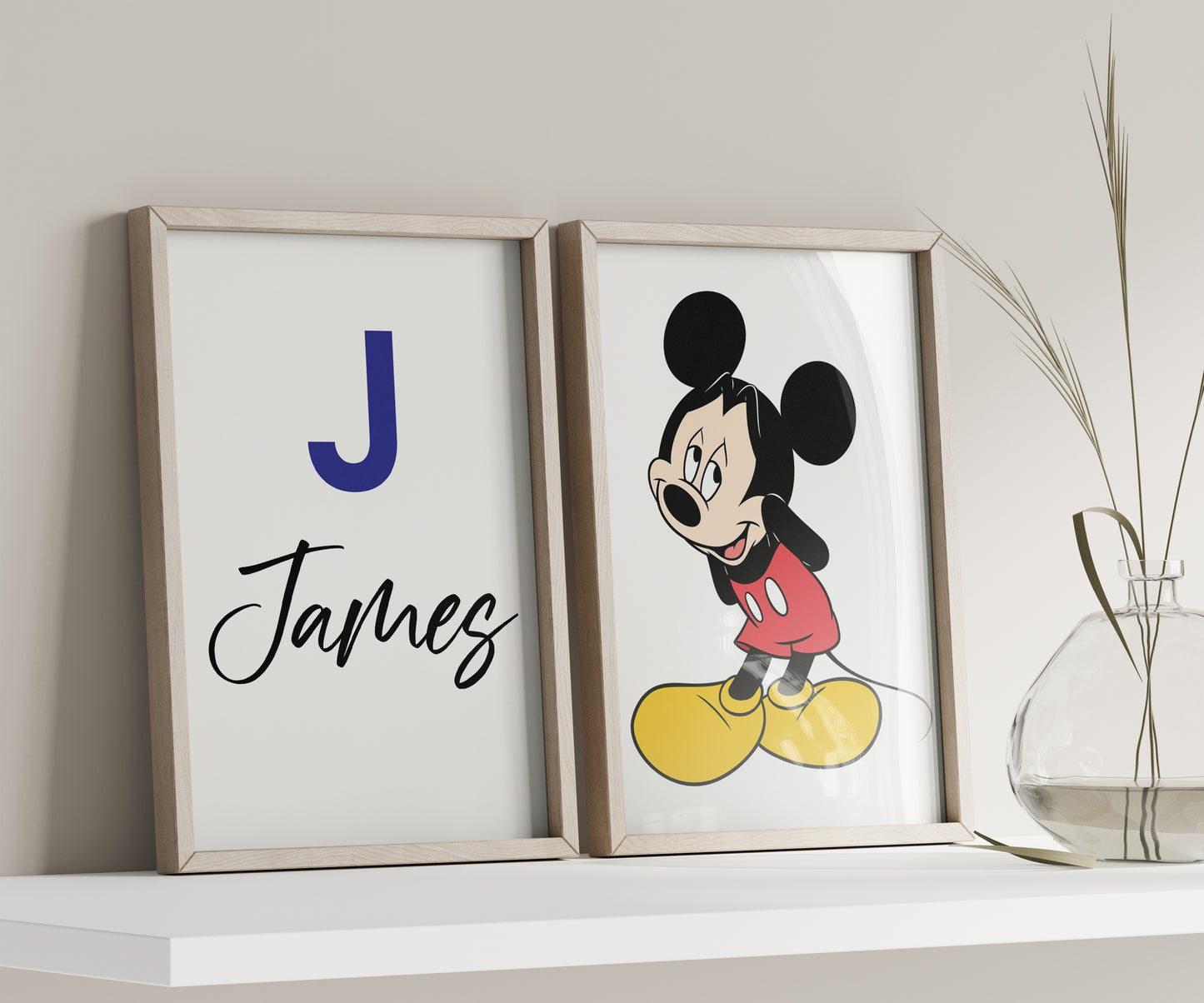 Personalized Mickey Mouse Name Sign, Custom Mickey Print, Watercolor Disney Nursery Art, Kids Room Wall Decor, Cartoon Character Poster