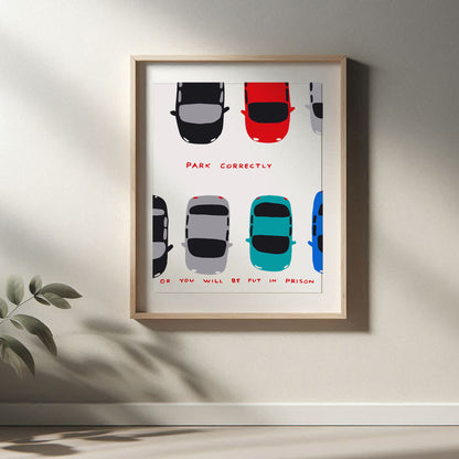 David Shrigley - Park Correctly, Quirky Wall Art, Pop Art Decor, Funny Poster, Contemporary Home Gallery, Humorous Decor, Shrigley Print