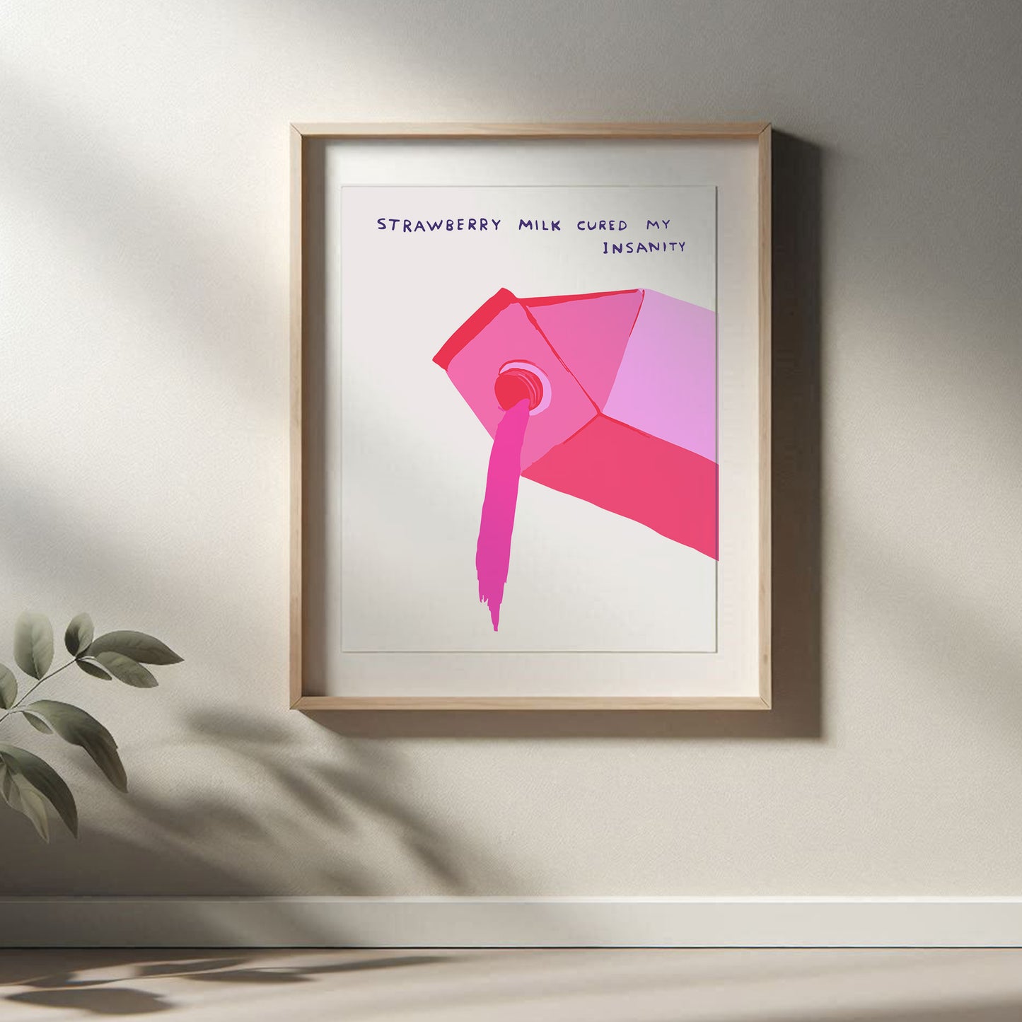 David Shrigley - Strawberry Milk, Quirky Wall Art, Pop Art Decor, Funny Poster, Contemporary Home Gallery, Humorous Decor, Art