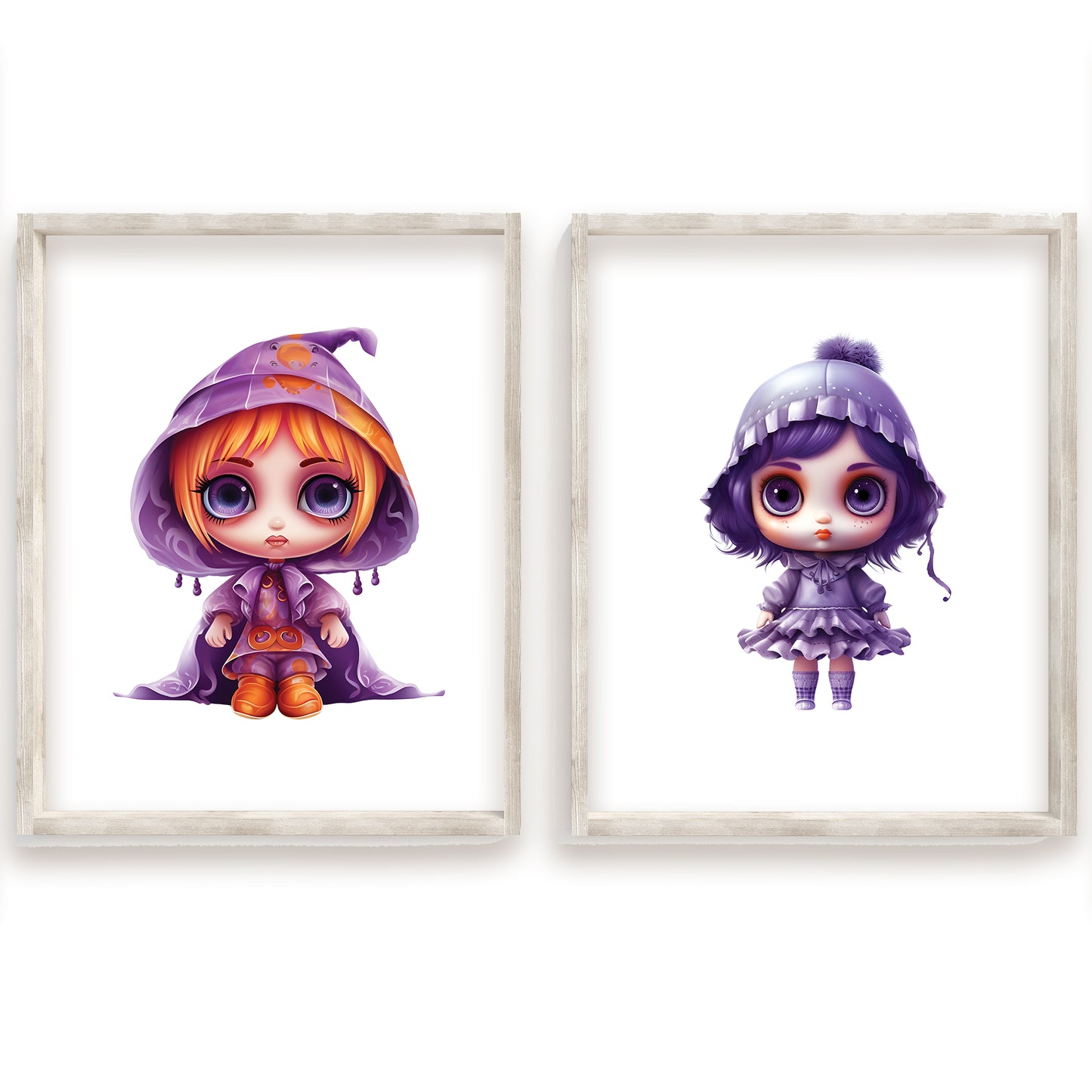 Whimsical Halloween Girls, Watercolor Trick or Treat Kids, Cozy Fall Nursery Art, Cute Pumpkin Hats, Playful Spooky Season Print