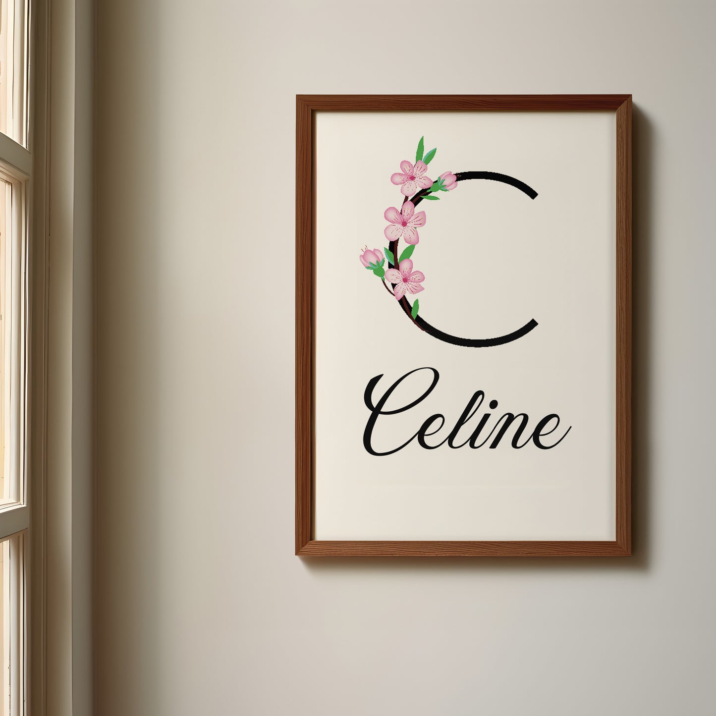 Cross Name Sign, Personalized Cross Print Wrapped with Pink Flowers, Custom Kids Wall Decor, Floral Nursery Art, Pink Blossom Cross Print Set, Pink Flowered Cross Room Decor