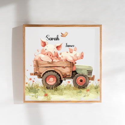 Two Little Piglets Name Sign, Personalized Sibling Piglet Print, Custom Kids Wall Decor, Whimsical Farm Nursery Art, Piglet Siblings Print Set, Adorable Sister and Brother Piglet Room Decor for Kids and Babies