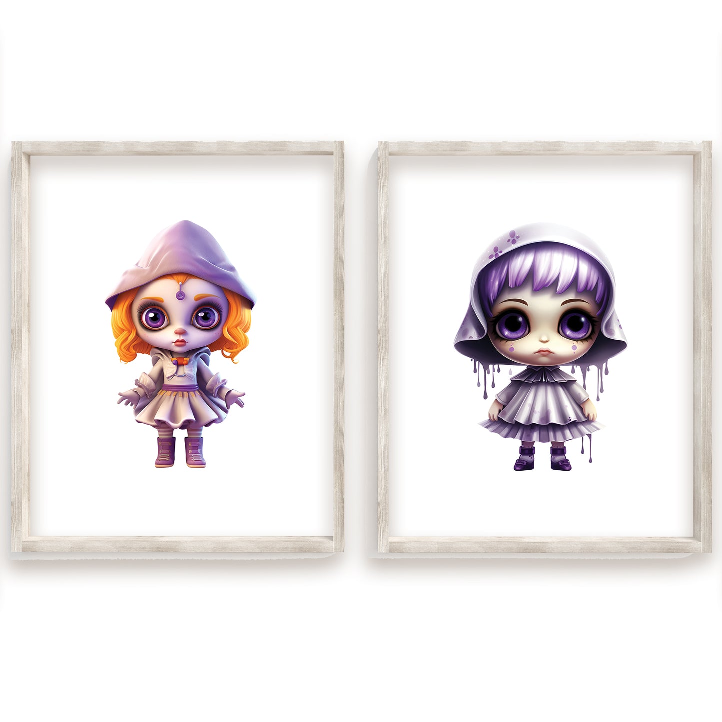 Whimsical Halloween Girls, Watercolor Trick or Treat Kids, Cozy Fall Nursery Art, Cute Pumpkin Hats, Playful Spooky Season Print