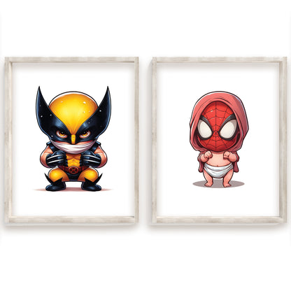 Baby Superhero Art, Watercolor Marvel Prints, Tiny Avengers Nursery Decor, Cute Hero Wall Art, Captain America, Black Panther, Iron Man, Hulk, Spiderman