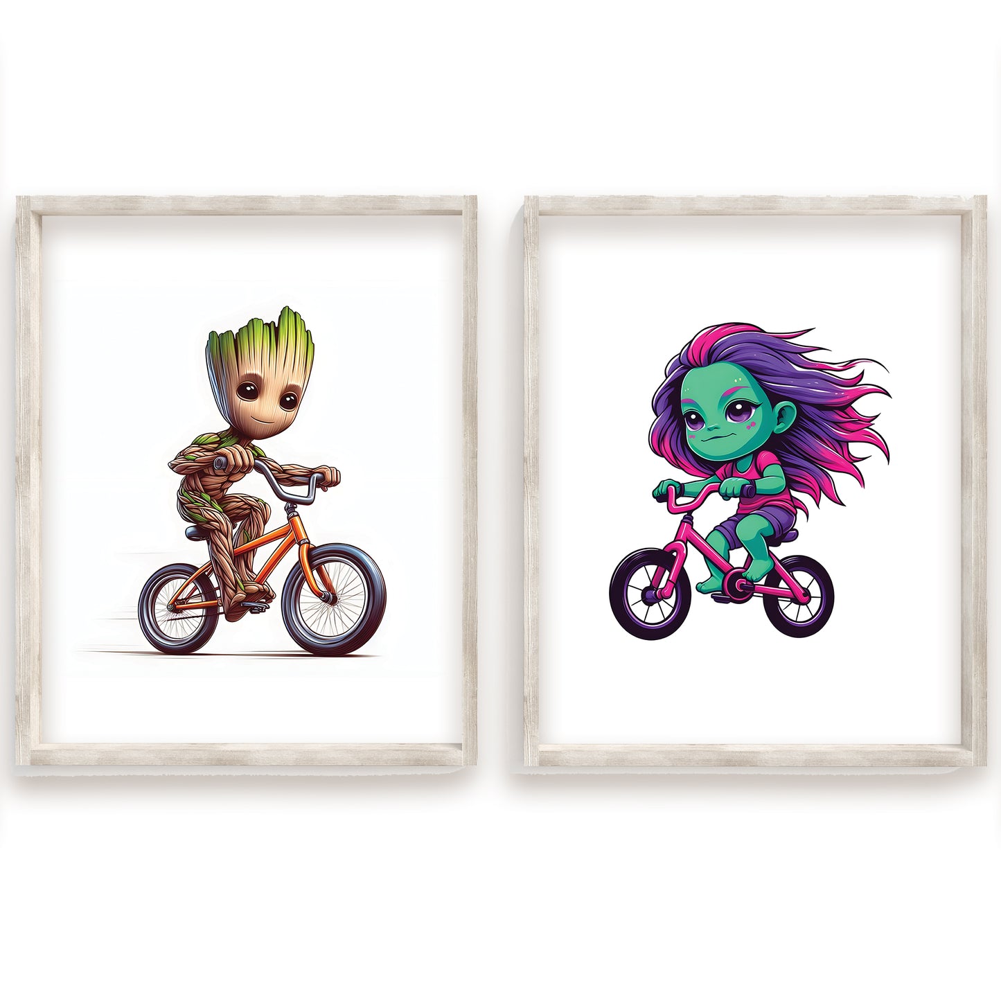 Baby Superhero Print Set, Bicycle Riding Thor, Hulk, Iron Man, Falcon, War Machine, Captain America, Groot, Mystique, Watercolor Avengers Nursery Art