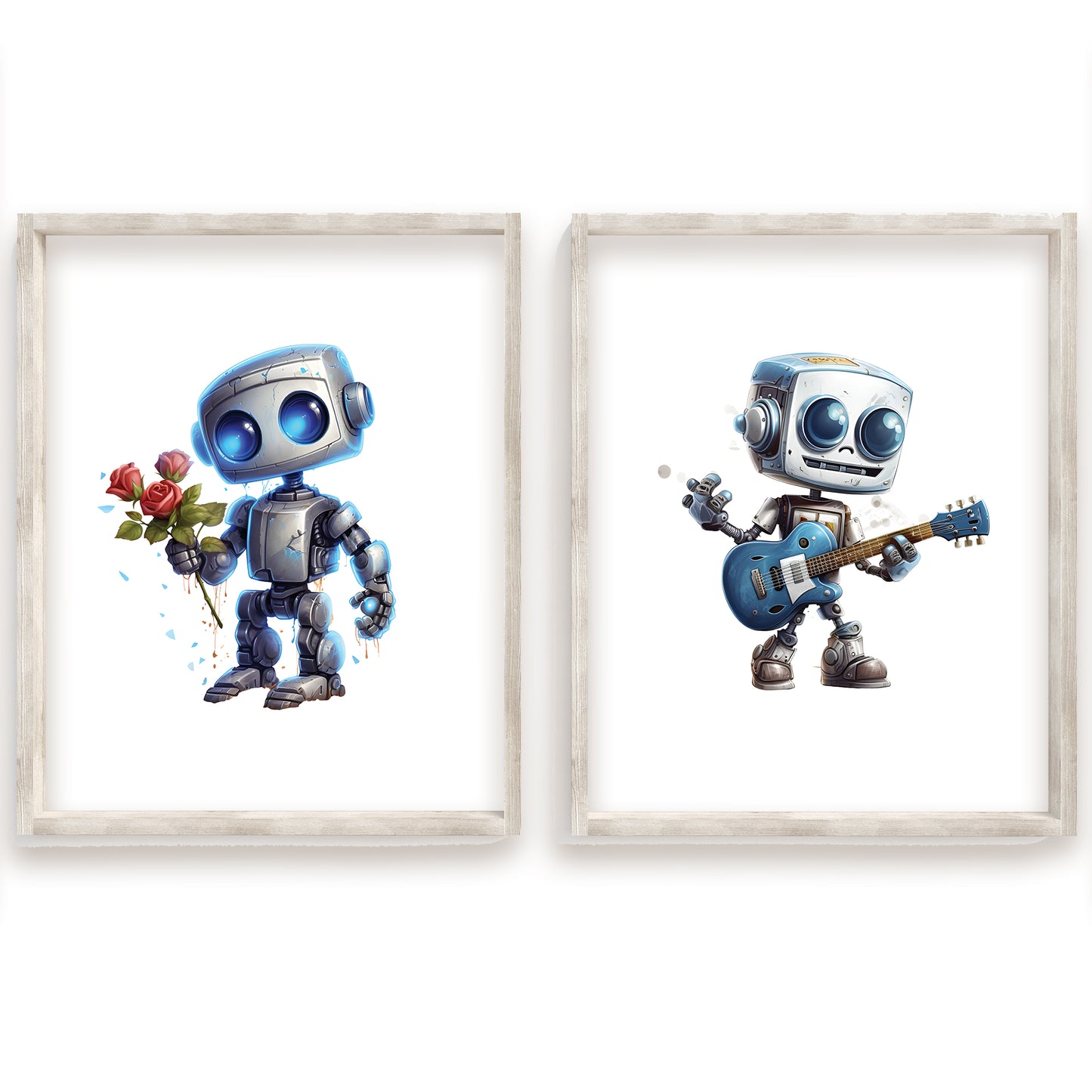Cute Little Robots Name Sign, Personalized Adorable Robot Print, Custom Kids Wall Decor, Whimsical Nursery Art, Robot Friends Print Set, Charming Robot Room Decor for Kids and Babies