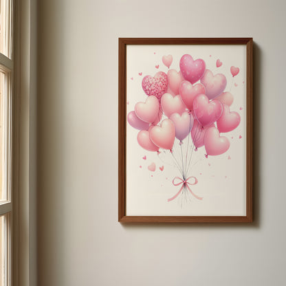 Pink Balloon Teddy Name Sign, Personalized Cute Teddy Bear Print with Floating Pink Balloons, Custom Kids Wall Decor, Whimsical and Cozy Nursery Art, Pink Balloon Teddy Print Set, Adorable Pink Teddy Bear Room Decor for Kids and Babies