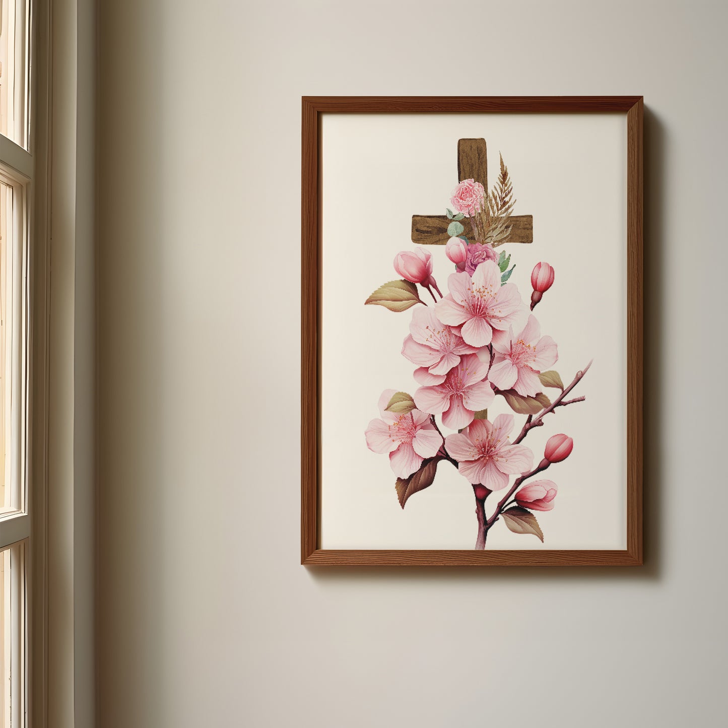 Cross Name Sign, Personalized Cross Print Wrapped with Pink Flowers, Custom Kids Wall Decor, Floral Nursery Art, Pink Blossom Cross Print Set, Pink Flowered Cross Room Decor