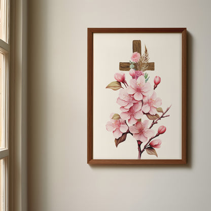 Cross Name Sign, Personalized Cross Print Wrapped with Pink Flowers, Custom Kids Wall Decor, Floral Nursery Art, Pink Blossom Cross Print Set, Pink Flowered Cross Room Decor