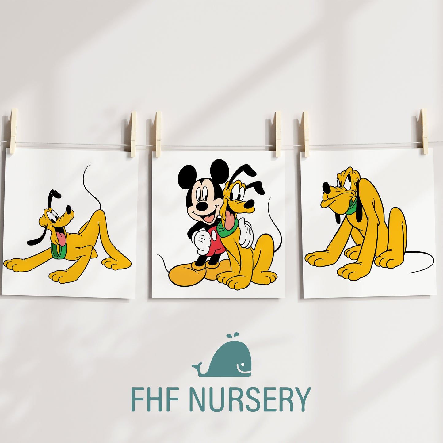 Disney Print Set, Mickey Mouse Print, Pluto Print, Watercolor Cartoon Art, Nursery Wall Decor, Kids Room Posters, Classic Disney Characters