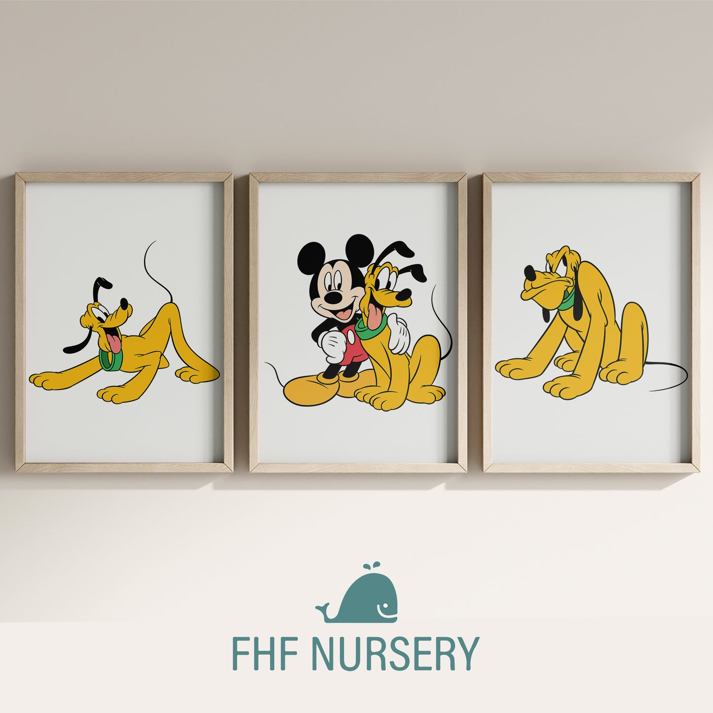 Disney Print Set, Mickey Mouse Print, Pluto Print, Watercolor Cartoon Art, Nursery Wall Decor, Kids Room Posters, Classic Disney Characters