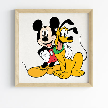 Disney Print Set, Mickey Mouse Print, Pluto Print, Watercolor Cartoon Art, Nursery Wall Decor, Kids Room Posters, Classic Disney Characters