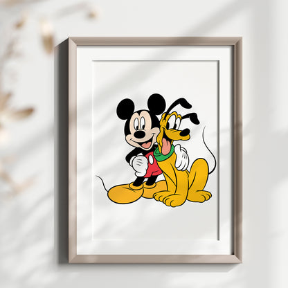Disney Print Set, Mickey Mouse Print, Pluto Print, Watercolor Cartoon Art, Nursery Wall Decor, Kids Room Posters, Classic Disney Characters